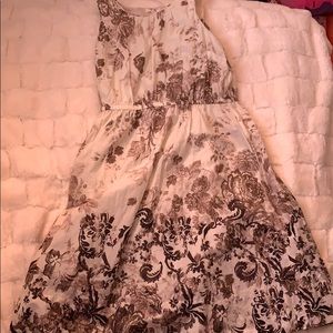 Lands’ End white/cream dress with brown flower